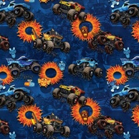 Large Monster Jam Trucks Fire Fabric by Sykel Enterprises - modeS4u