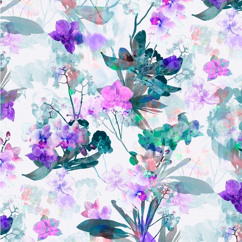 Belle Fleur Watercolour Floral Digital Purple 1/2m