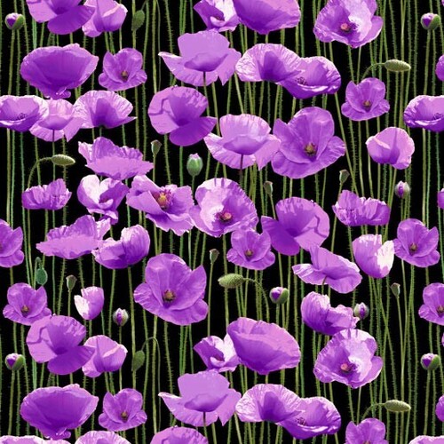 Fabric Remnant- Animals of War Purple Poppy 48cm