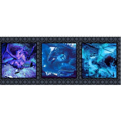 Fabric Remnant -Dragons Blue Fury Digital Blocks 44cm