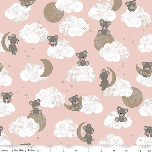 Fabric Remnant - Sleep Tight Teddy Bear Clouds Sparkle 84cm