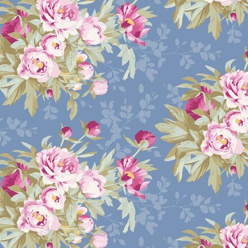 Fabric Remnant- Tilda Woodland Hazel Blue Roses 66cm