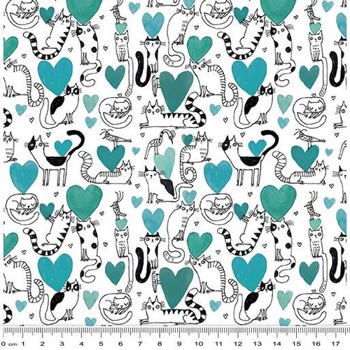 Fabric Remnant- It's Raining Cats and Dogs Hearts 89cm
