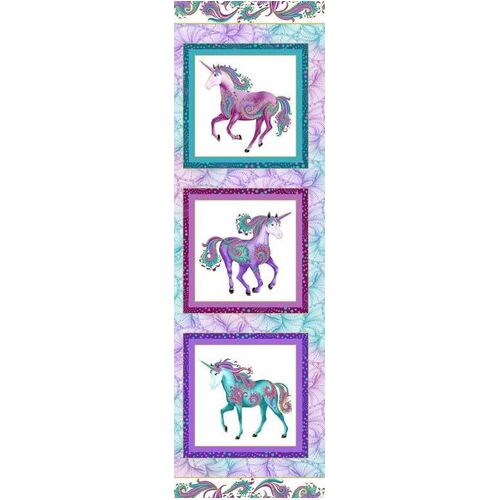 Fabric Remnant-Believe In Unicorns Panel Blocks 30cm