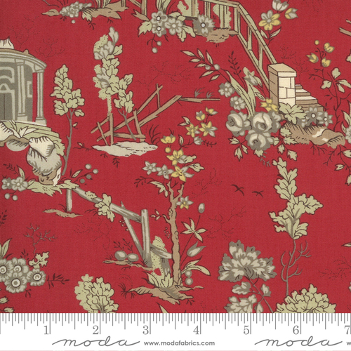 Fabric Remnant-Moda Jardin De Fleurs Main Rouge 98cm