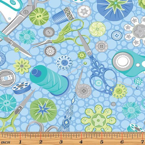 Fabric Remnant-Sewing Room 2 Notions Blue 99cm