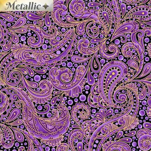 Fabric Remnant-  Hooked on Fish Metallic Paisley Purple 86cm