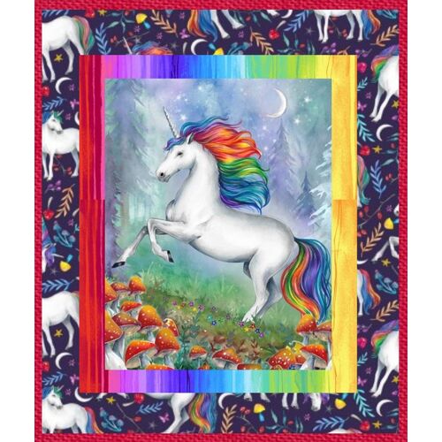 Enchanted Rainbow Unicorn Quilt Panel Kit
