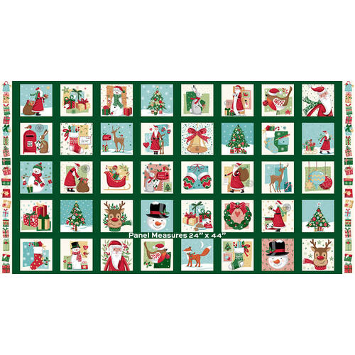 Christmas Wishes Santa Rudolph Squares Panel M0401