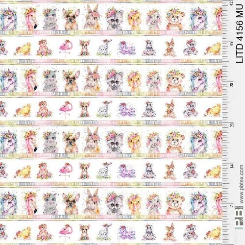 Fabric Remnant- Little Darlings Animals Stripe 99cm