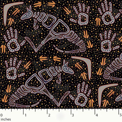 Fabric Remnant- Aboriginal Kangaroo Rock Art Dreaming 91cm