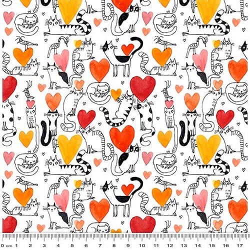 Fabric Remnant -It's Raining Cats and Dogs Hearts 74cm