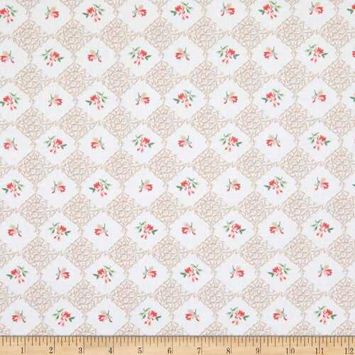 Fabric Remnant -Symphony Rose Cameos Lattice 73cm