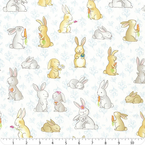 Fabric Remnant -Bunnies For Baby Rabbits In The Meadow 48cm