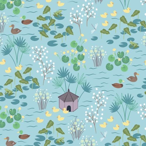 Super Sale Village Pond Ducks Lily Pads Light Blue LEA450 001 