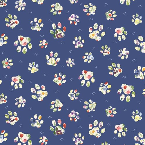 Super Sale Sassy Cats Floral Paw Prints Blue TTCD1245