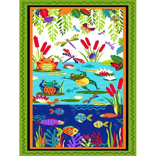 Super Sale Funky Frog Pond 24" Quilt Panel BQP2968 070 