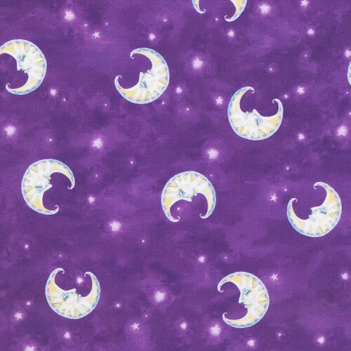 Robert Kaufman Night Owls Moons Stars Amethyst 22076-20