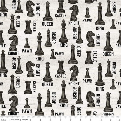 Fabric Remnant- I'd Rather be Playing Chess Pieces 45cm