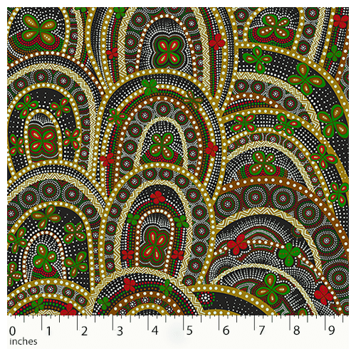 Fabric Remnant -Aboriginal Design Rebirth Butterfly Spirits Green 45cm