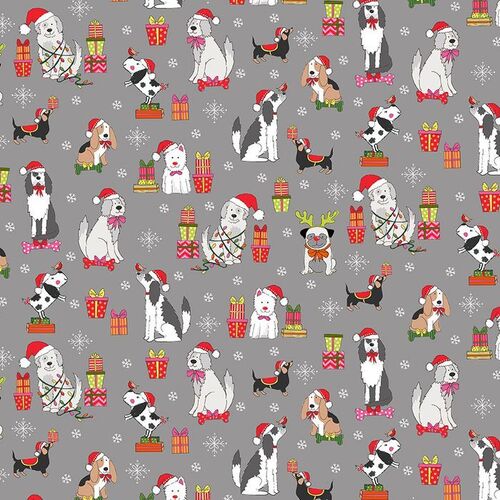 Fabric Remnant -Yappy Christmas Dogs Presents 70cm