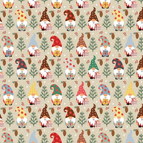 Fabric Remnant -Gnoel Christmas Gnomes Trees 50cm