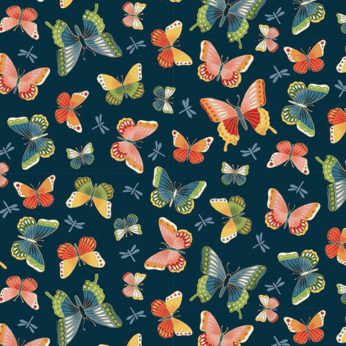 Fabric Remnant -	Michiko Oriental Butterflies 78cm