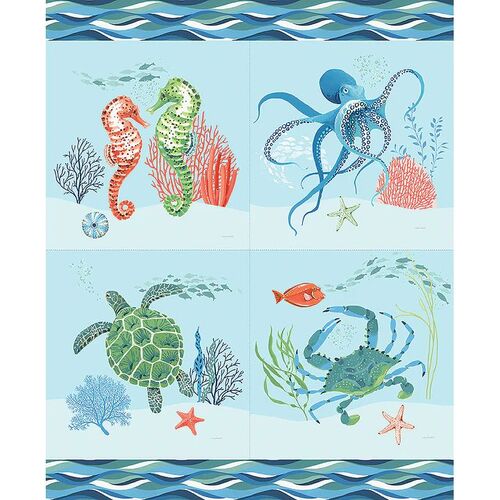 Riley Blake Free as the Ocean Sea Animals Pillow Panel PP14806