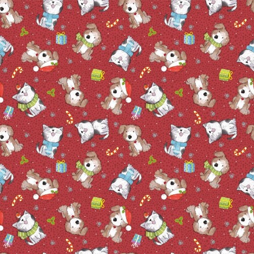 Christmas Festive Cats & Dogs Red 81380-2