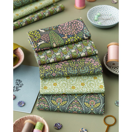 Tilda Sanctuary Floral 1/2 Metre Fabric Bundle Green 