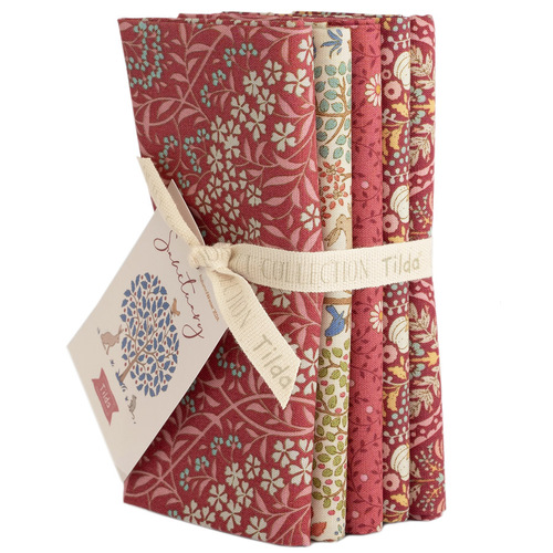 Tilda Sanctuary Floral Fat Quarter Fabric Bundle Rhubarb 300196