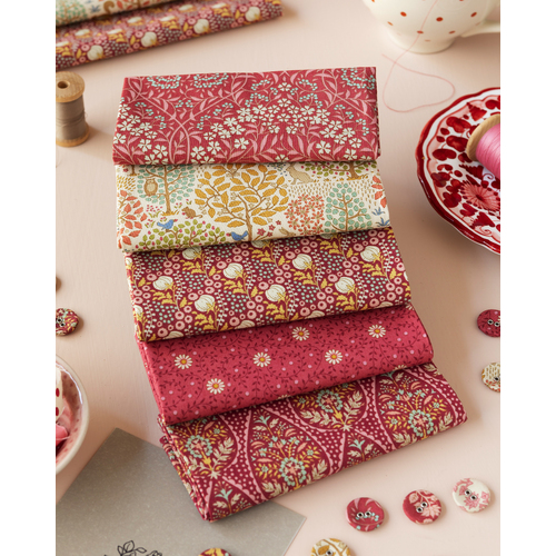 Tilda Sanctuary Floral 1/2 Metre Fabric Bundle Rhubarb 