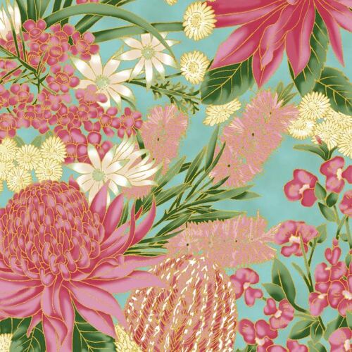 Under The Australian Sun Floral Teal/Pink 0013-14