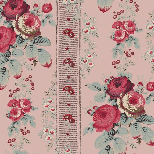 Fabric Remnant- Rue Floriane Rose Border Stripe 56cm