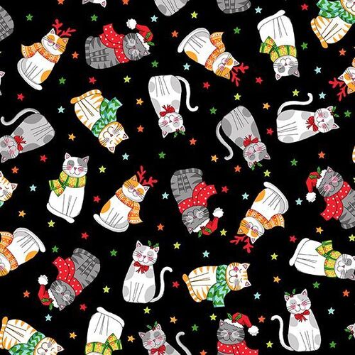 Fabric Remnant -Santa Paws Christmas Cats Black 58cm