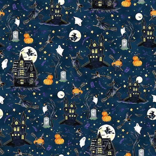 Fabric Remnant -Midnight Happy Haunting Halloween 59cm