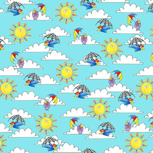 Noah's Story Novelty Birds Sky Clouds Sun Blue 9454-11