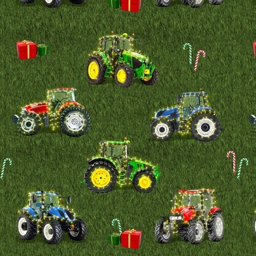 Fabric Remnant-Night Before Christmas Festive Lights Tractors 68cm