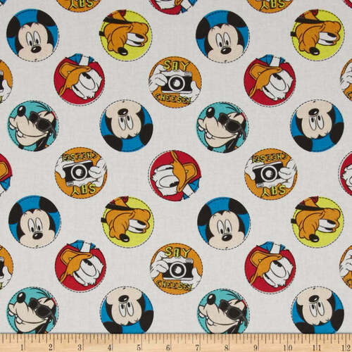 Fabric Remnant-  Disney Mickey Donald Goofy Say Cheese 90cm