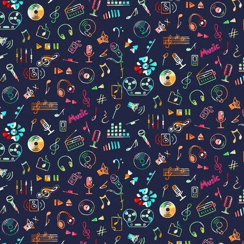 Fabric Remnant-Retro Music Musical Notions 75cm