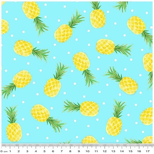 Fabric Remnant-	 Fun in the Sun Pineapple Fun 53cm