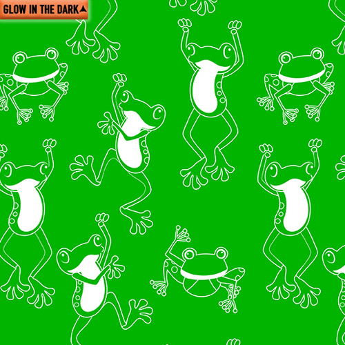 Fabric Remnant-	Toadally Cool Hop to It Frogs Glow 88cm