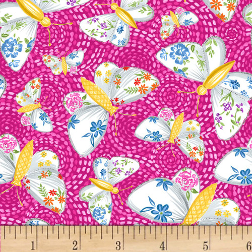 Fabric Remnant-	Gypsy Dreams Butterflies Pink 52cm