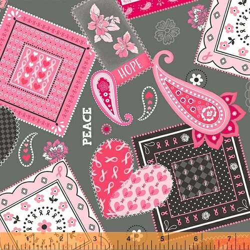 Super Sale Patches of Hope Pink Ribbons Charcoal 53208-2 