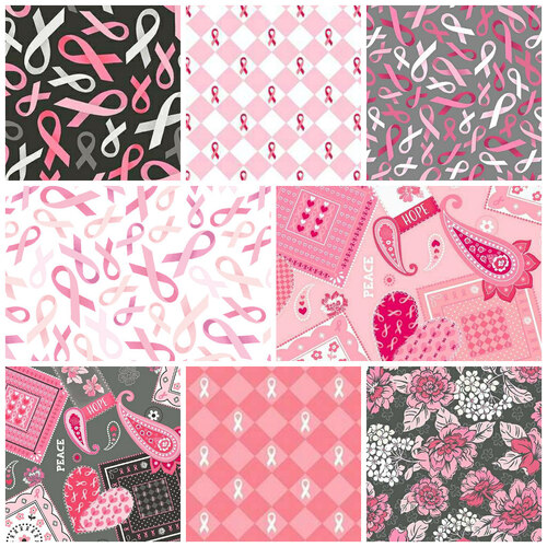 Super Sale Patches of Hope Pink Ribbons Fabric Bundle