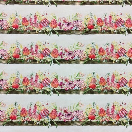 Fabric Remnant-Australian Garden Twist Wildflowers Stripe 75cm