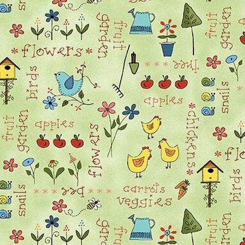 Fabric Remnant-Backyard Happenings Garden Words 63cm