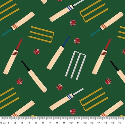 Fabric Remnant-Outdoor Aussie Cricket Bats Balls Wickets 30cm