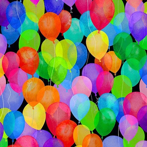 Fabric Remnant- Cue The Confetti Party Balloons 65cm