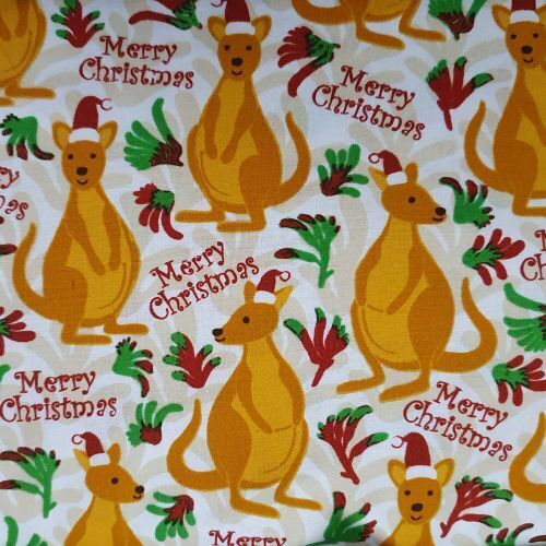 Fabric Remnant- Aussie Merry Christmas Kangaroos 49cm